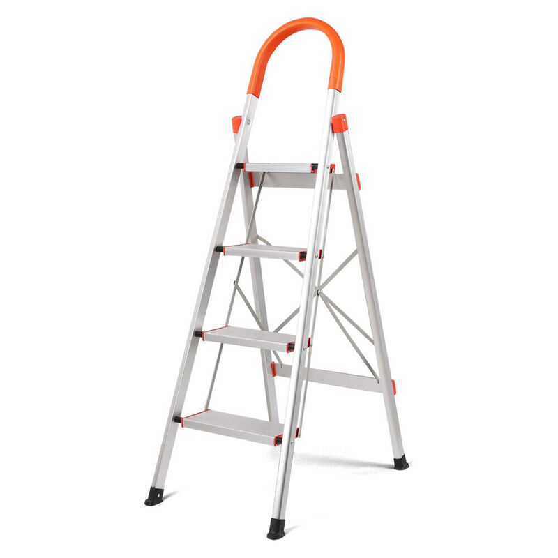 4 Step Ladder Multi-Purpose Folding Aluminium Non Slip Platform Household