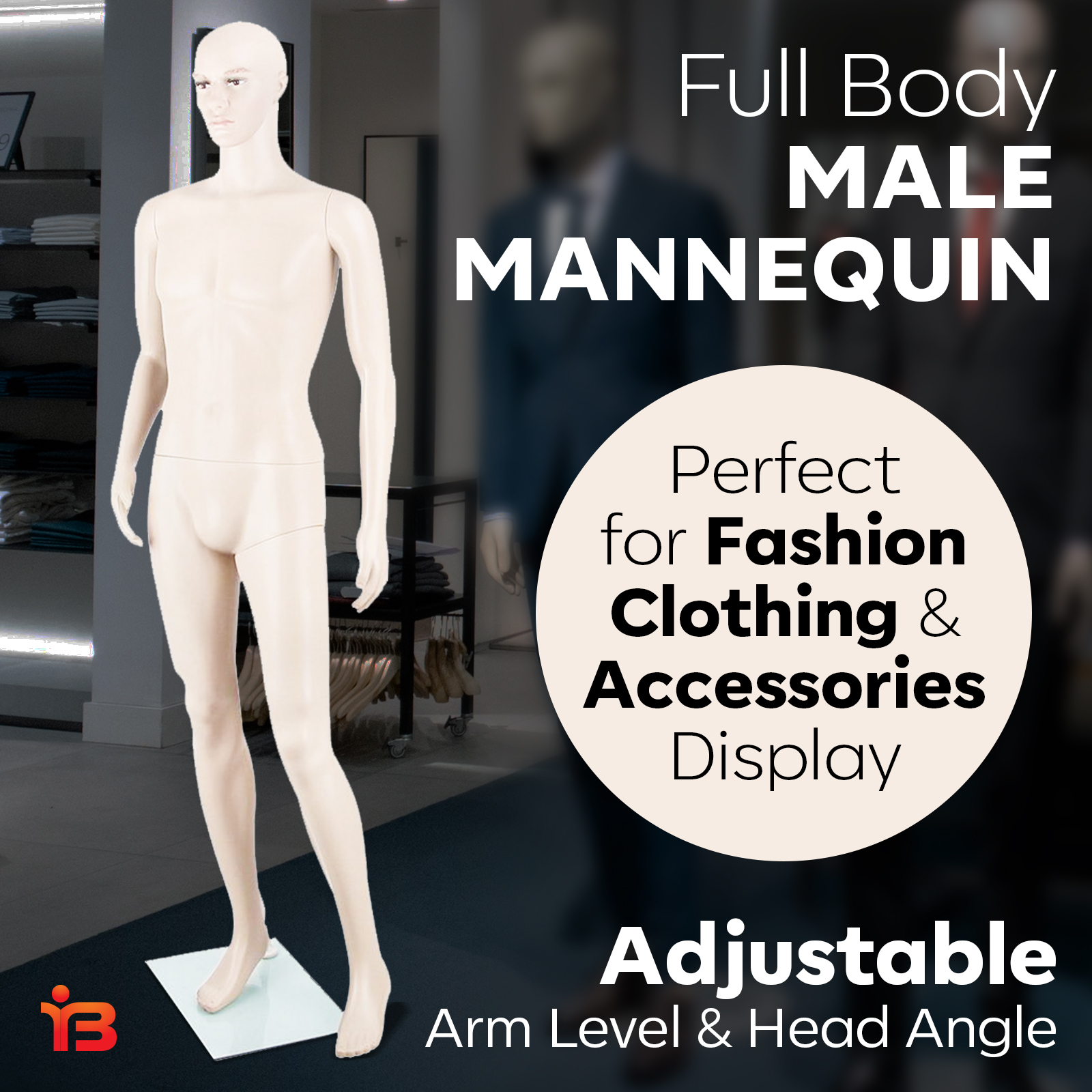 Skin Coloured Mannequin 186cm Tall Full Body Male Display 