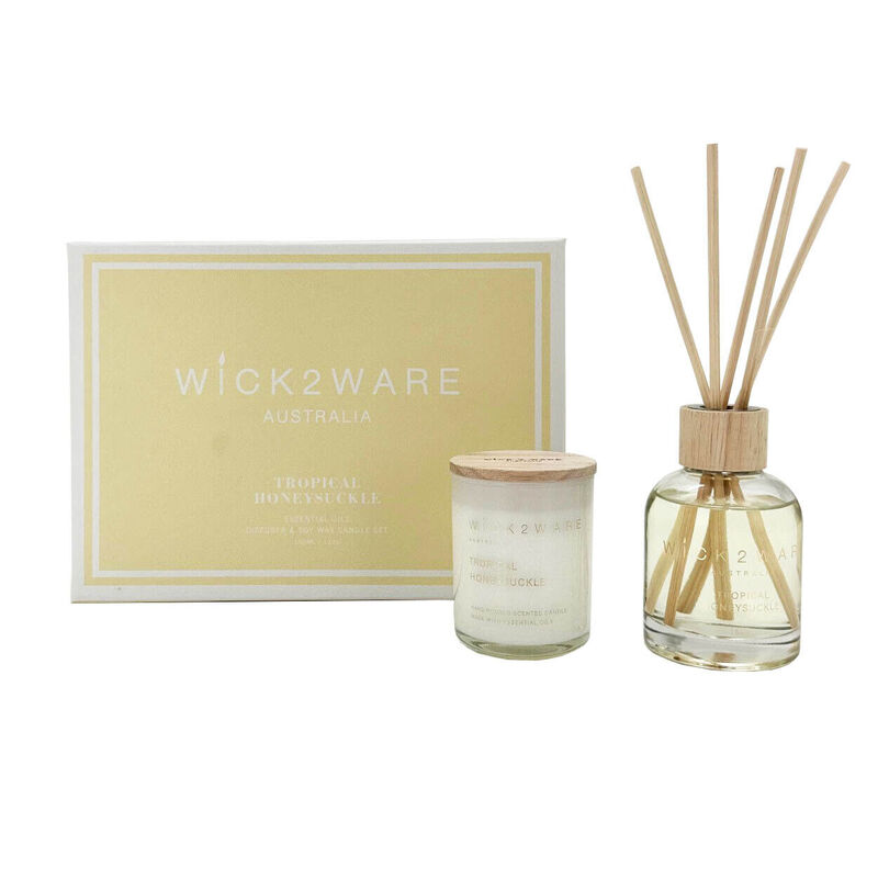 Wick2Ware Australia Tropical Honeysuckle Essential Oils Diffuser and Soy Wax Candle Set