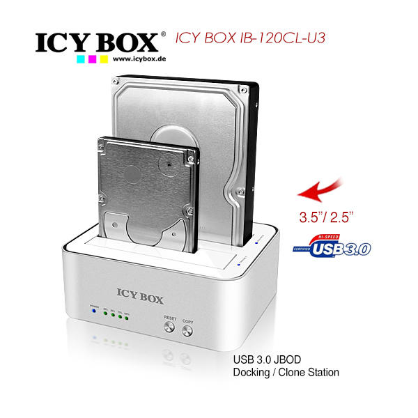 ICY BOX 2 bay JBOD docking and cloning station for SATA HDDs and SSDs with USB 3.0  (IB-120CL-U3)