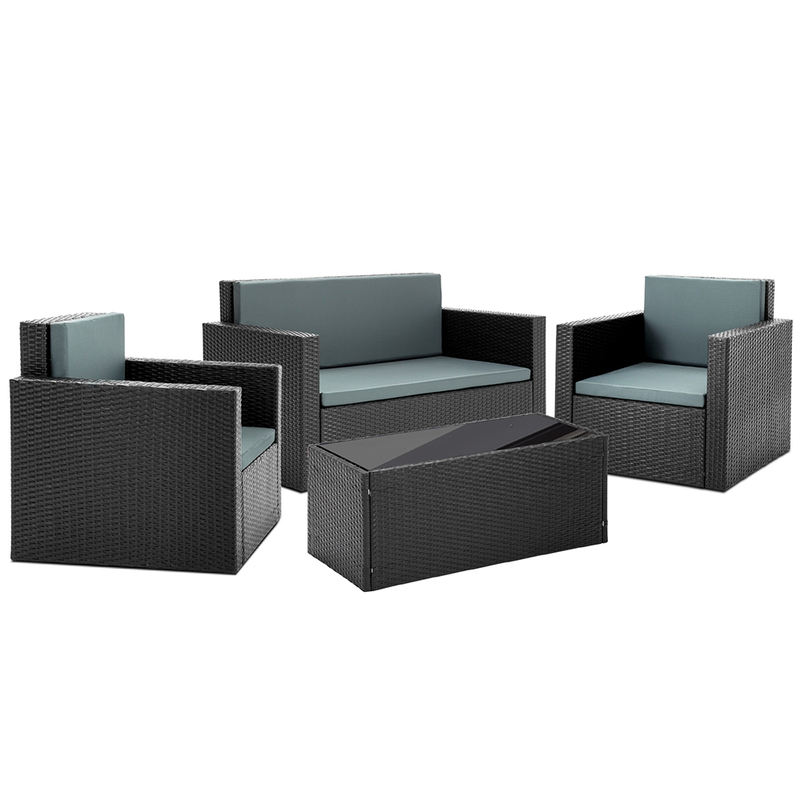 Gardeon 4 Piece Outdoor Wicker Furniture Set - Black