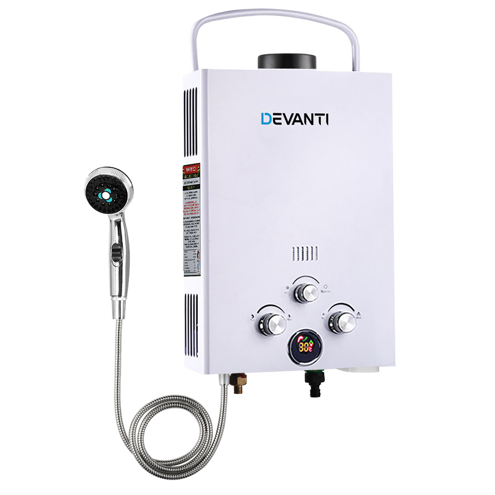 Devanti Portable Gas Water Heater 8LPM Outdoor Camping Shower White