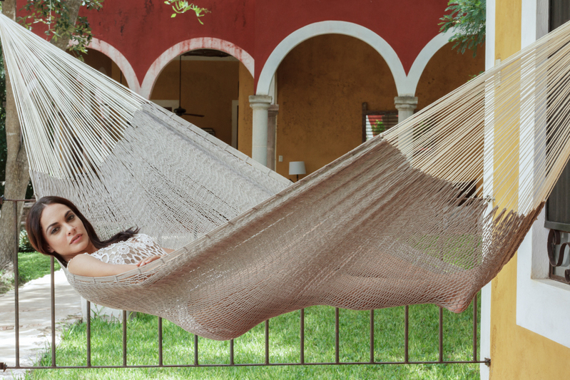 Mayan Legacy Queen Size Outdoor Cotton Mexican Hammock in Dream Sands Colour