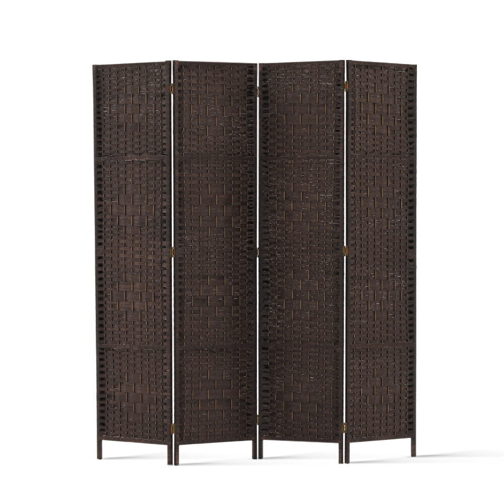 Artiss 4 Panel Room Divider Privacy Screen Rattan Woven Wood Stand Brown