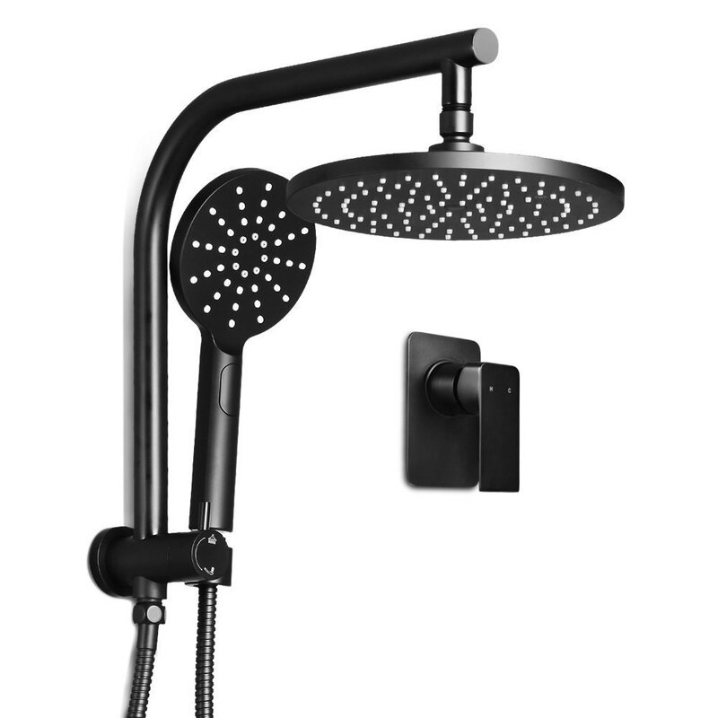 Cefito WELS 9'' Rain Shower Head Mixer Round Handheld High Pressure Wall Black