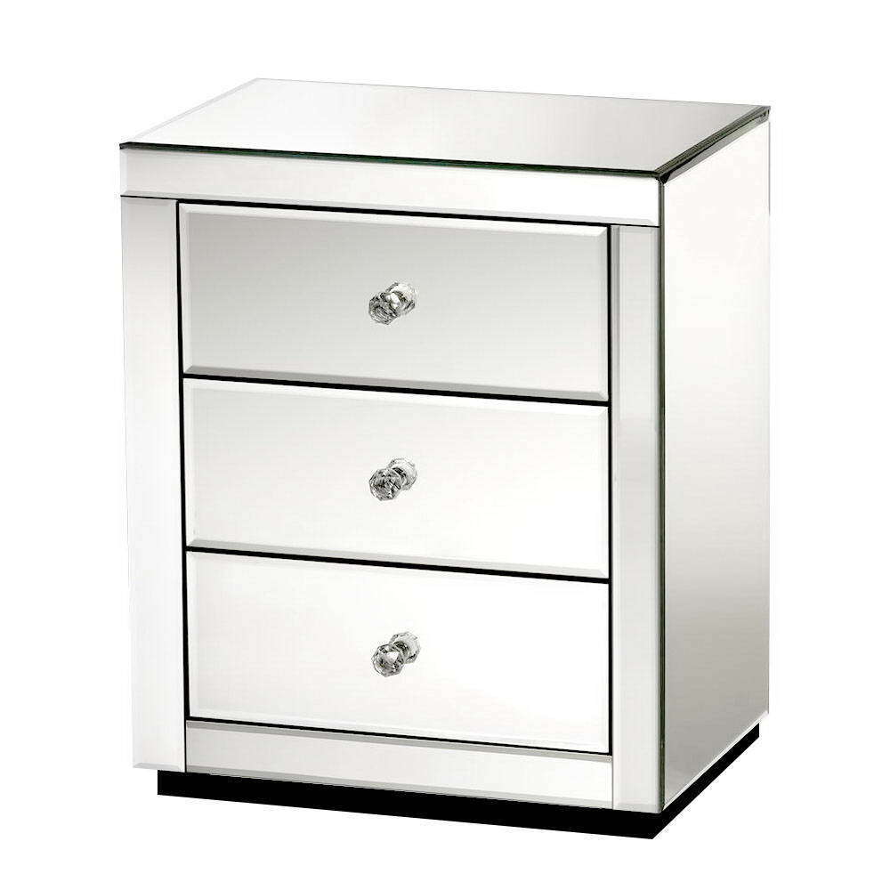 Artiss Mirrored Bedside Table Drawers Furniture Mirror Glass Presia Silver