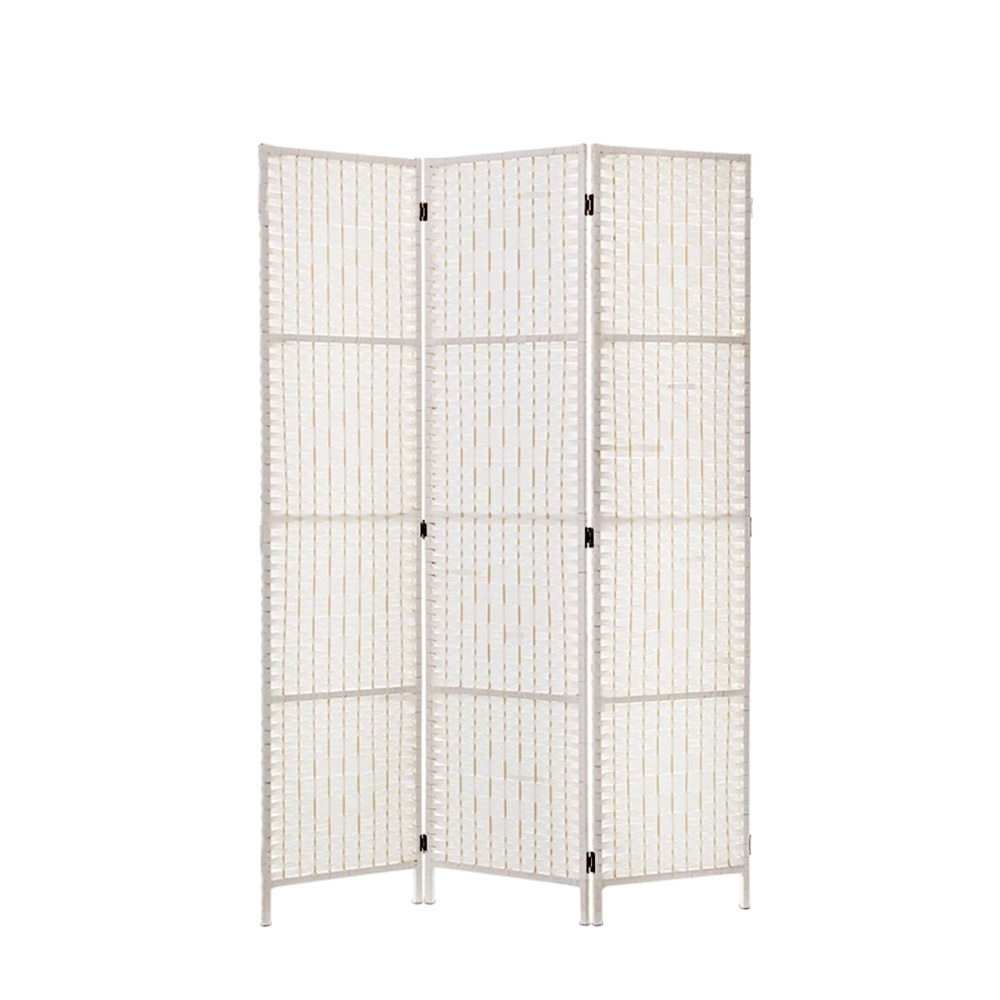 Artiss 3 Panels Room Divider Screen Privacy Rattan Timber Fold Woven Stand White