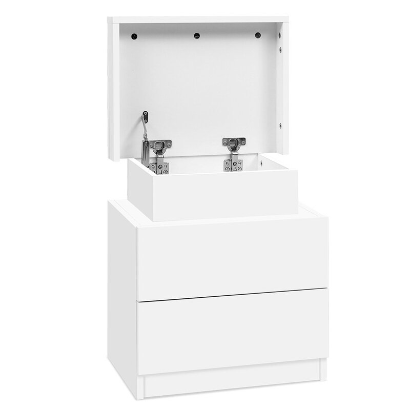 Artiss Bedside Table 2 Drawers Lift-up Storage - COLEY White