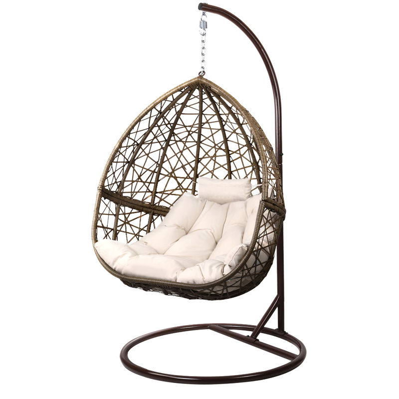 Gardeon Outdoor Egg Swing Chair Wicker Rattan Furniture Pod Stand Cushion Latte