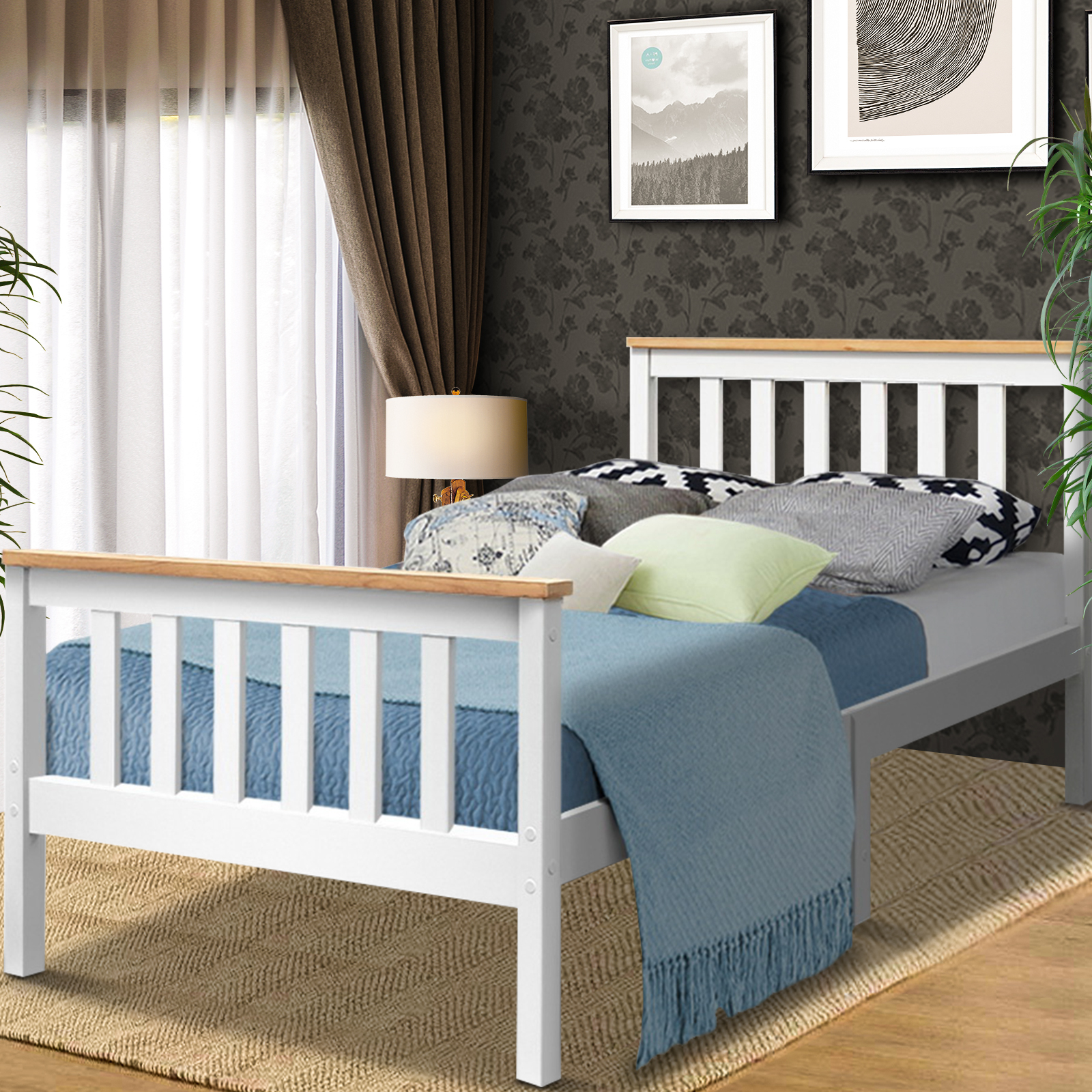 Artiss Bed Frame Single Size Wooden White PONY