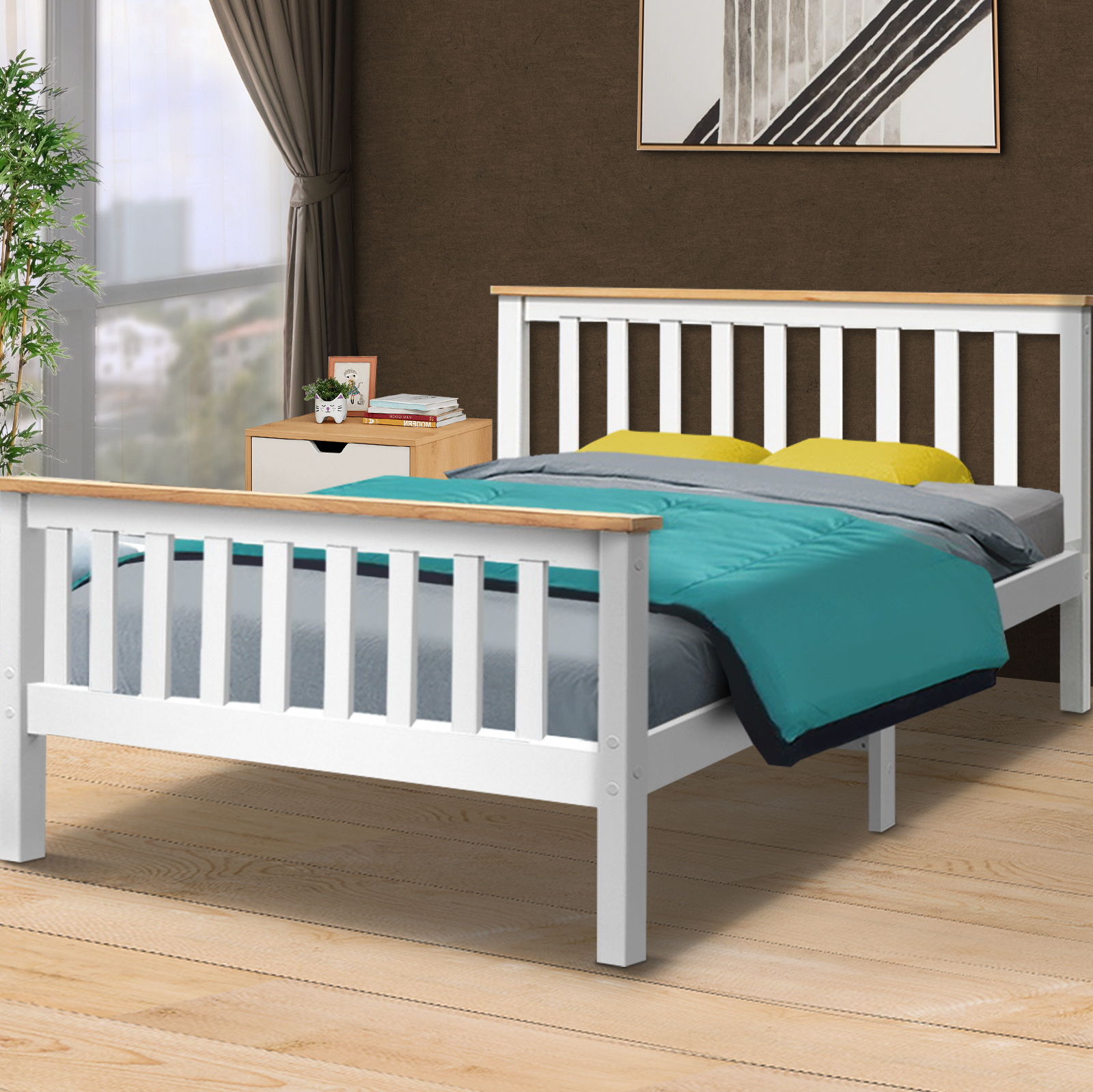 Artiss Bed Frame Double Size Wooden White PONY