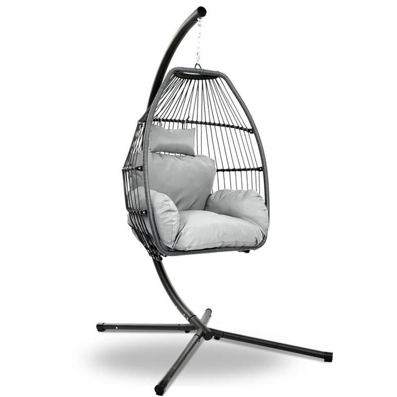 Gardeon Outdoor Egg Swing Chair Wicker Rope Furniture Pod Stand Cushion Grey