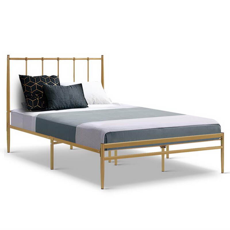 Metal Bed Frame King Single Size Mattress Base Platform Foundation Wooden Gold Amor