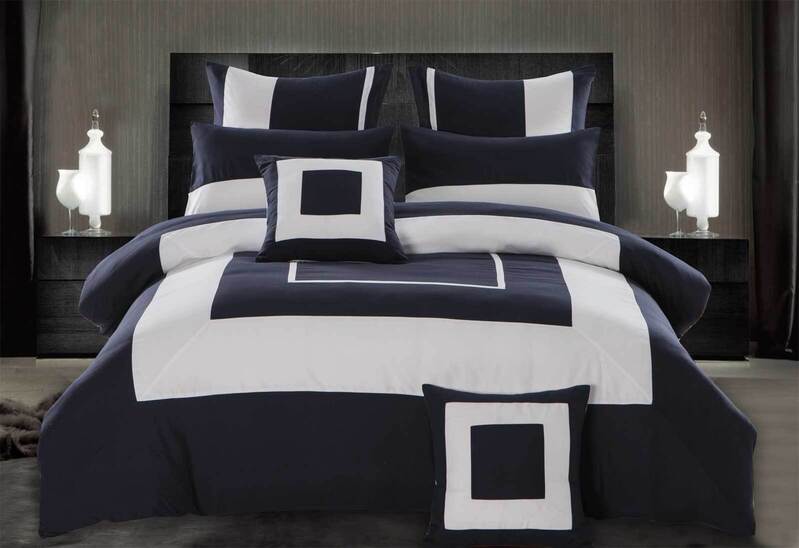 Luxton King Size 3pcs Navy Blue Border Striped Quilt Cover Set(3PCS)