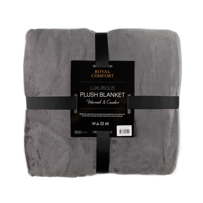 Royal Comfort Plush Blanket Throw Warm Soft Super Soft Large 220cm x 240cm - Dark Grey