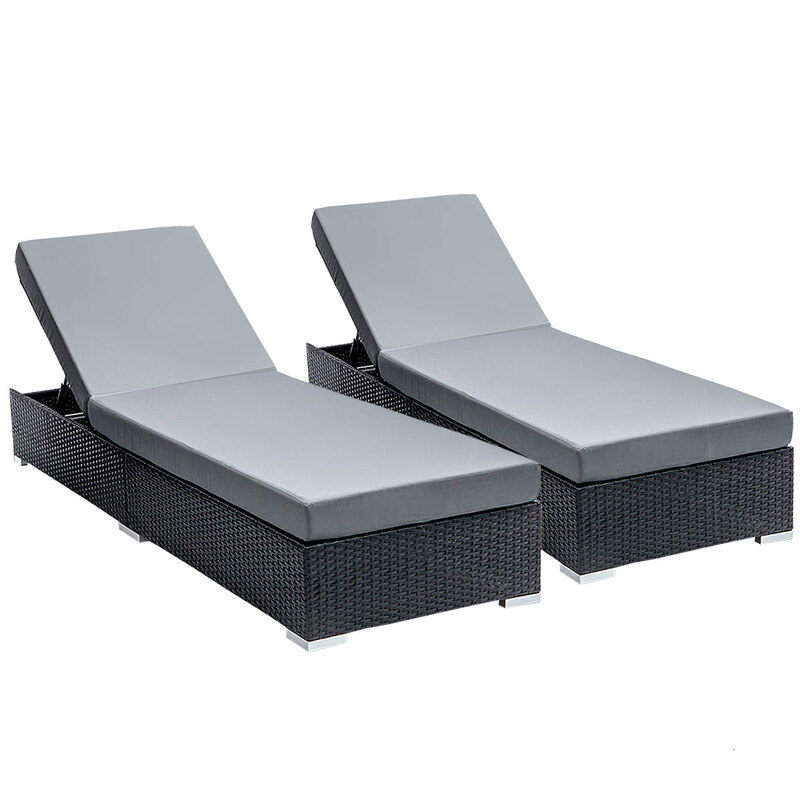 Gardeon 2PC Sun Lounge Wicker Lounger Outdoor Furniture Day Bed Adjustable Rattan Garden