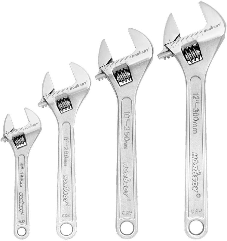 4Pc Adjustable Wrench Set Heavy Duty Shifter Spanner Wide Open Jaw 6"/8"/10"/12"