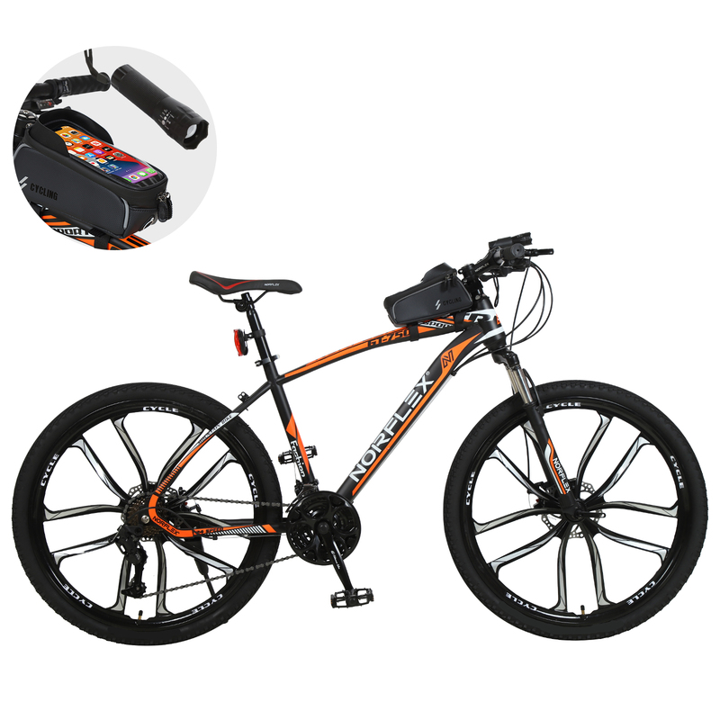 Norflx 26" Full Suspensions Mountain Bicycle, 24 Speed Black & Orange