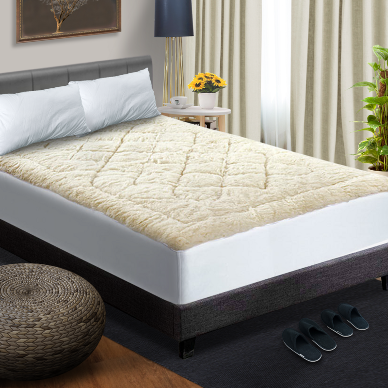 Queen Size Wool Underlay Mattress Bed Topper Underblanket Cotton White