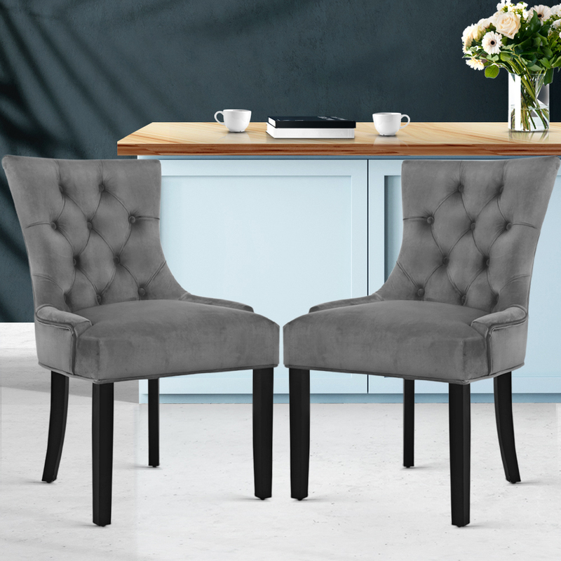 Artiss Dining Chair Set of 2 Velvet Grey French Cayes