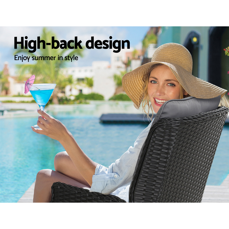 Gardeon Recliner Chairs Sun lounge Wicker Lounger Outdoor Furniture Patio Adjustable Black