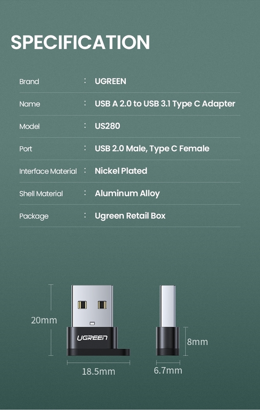 UGREEN 50568 USB-C 3.1 Female to USB-A 2.0 Male Adapter