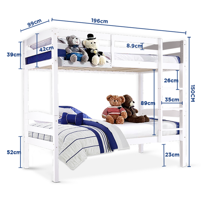 Royal Sleep White Convertible Single Bunk Bed for Kids