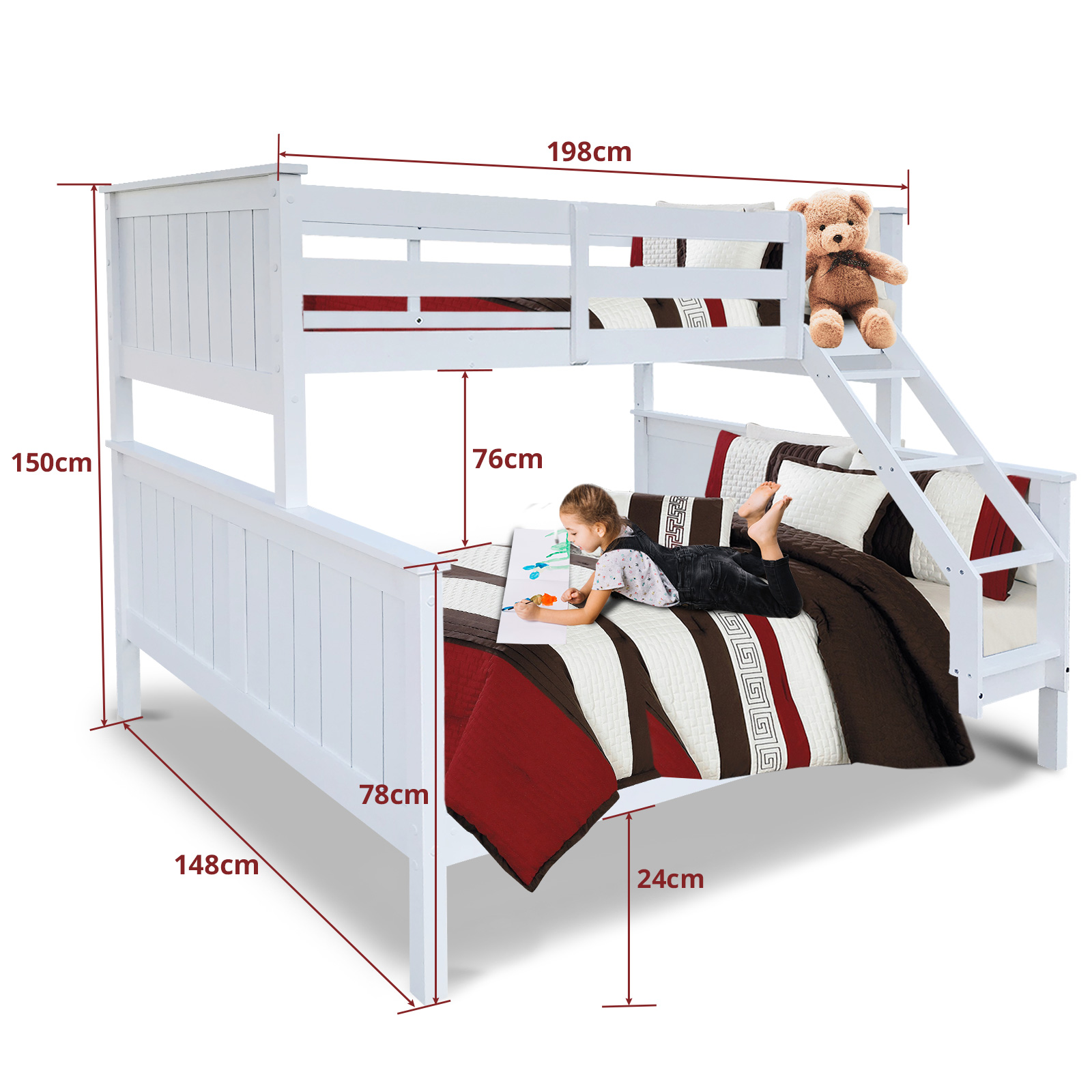 Single Over Double Bunk Bed With, Bunk Bed Bottom Double