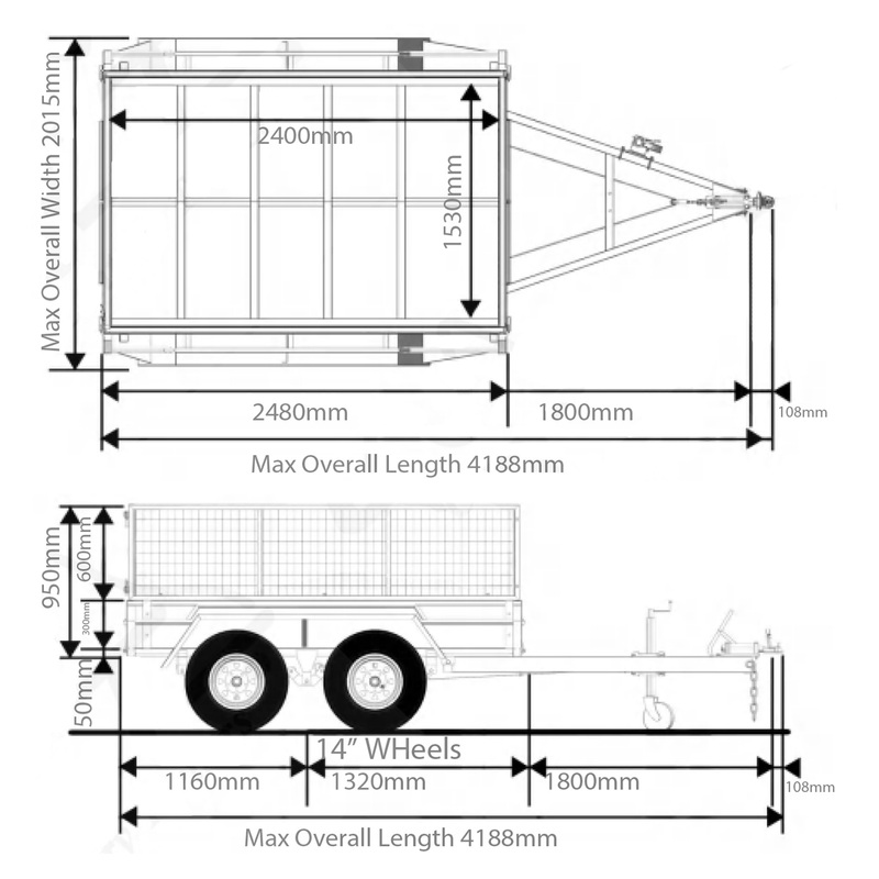 8x5 Heavy Duty Tandem Axle Trailer with 900 mm Cage