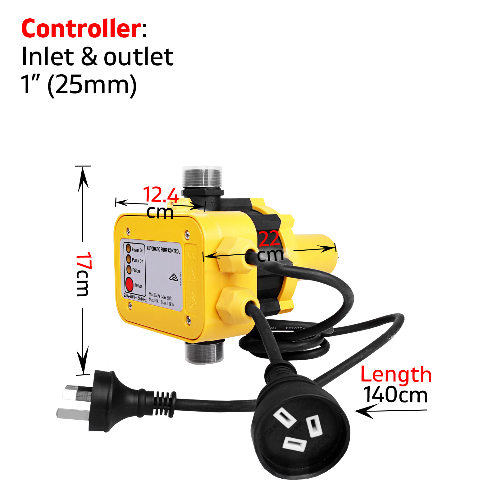220/240V Automatic Electronic Water Pump Controller Garden Farm Home - Yellow