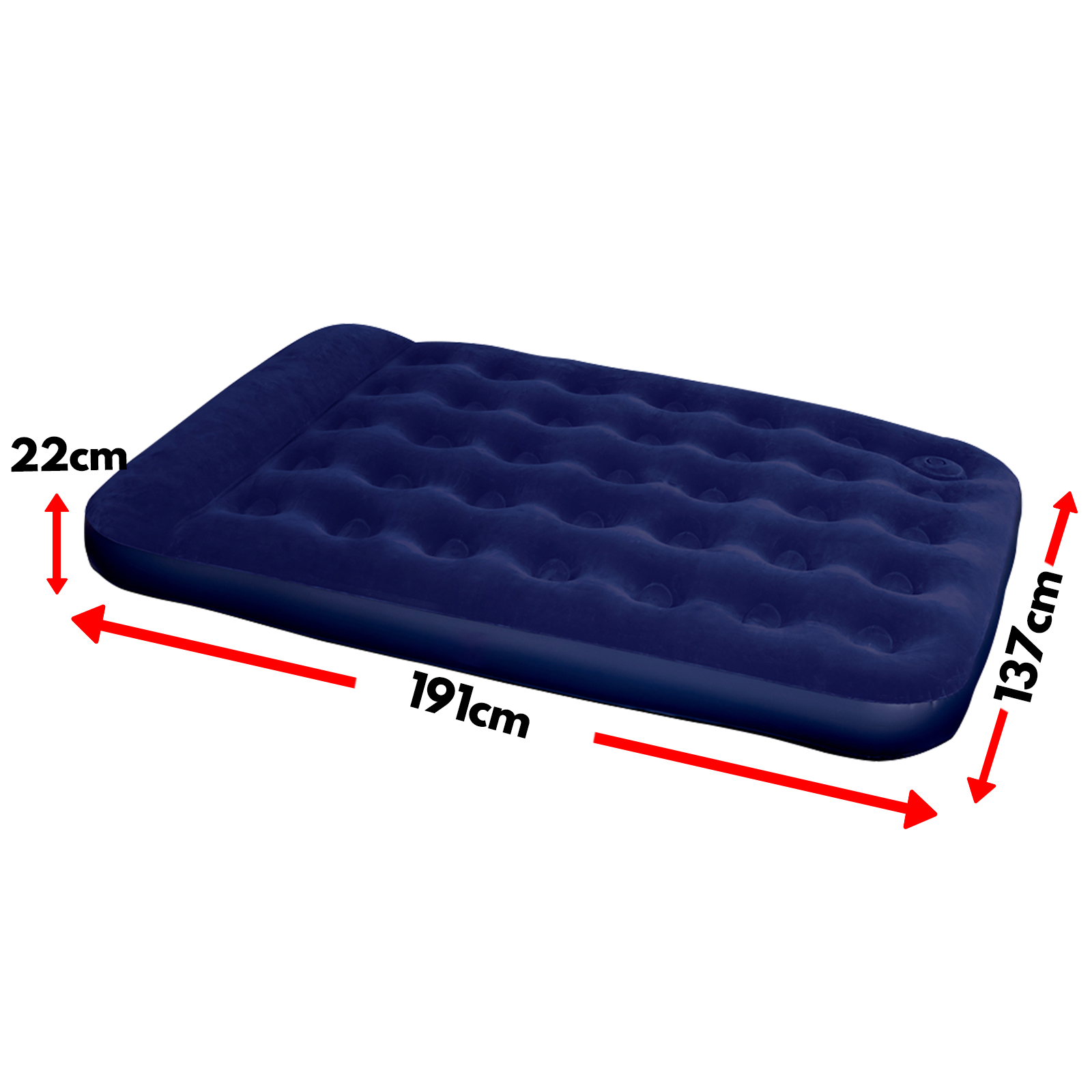 Double Size Inflatable Air Sleeping Bed Mattress 22CM Built-in Foot Pump - Navy