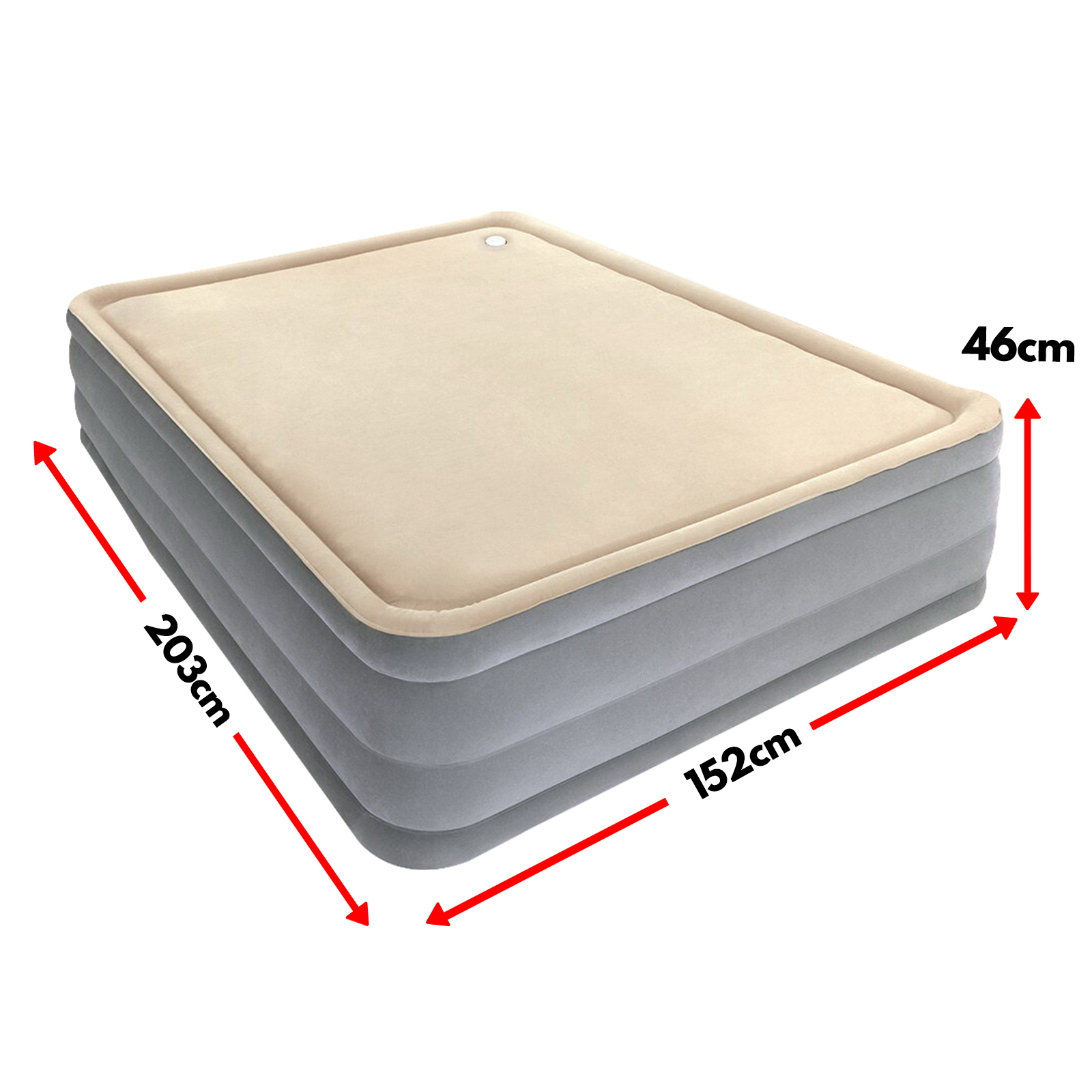 Queen Size Inflatable Air Bed Mattress with Built-in Pump- Grey & Beige