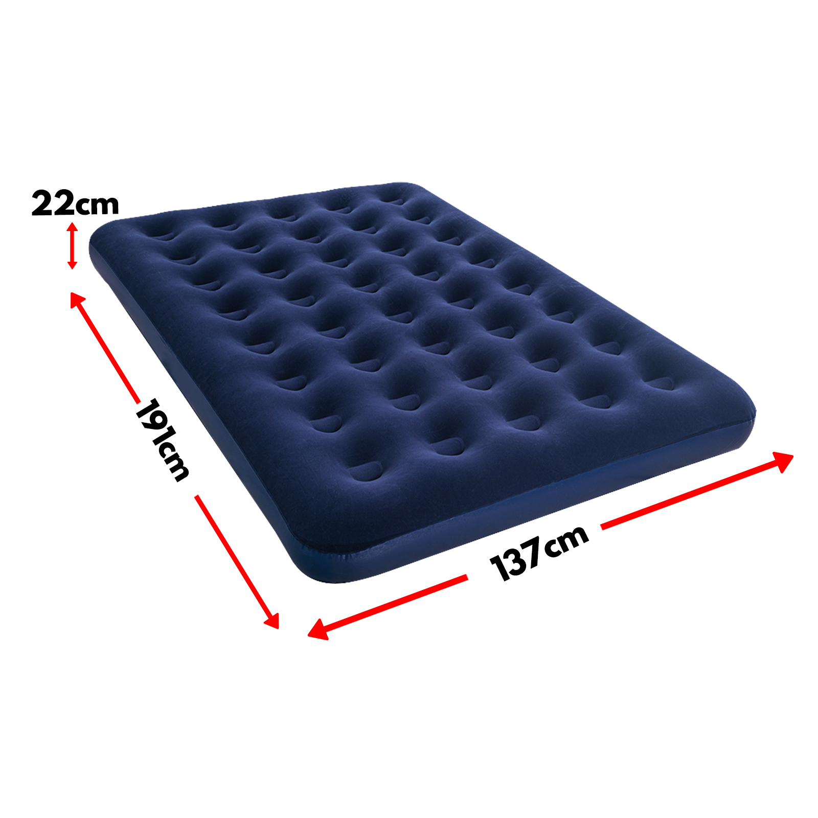 Twin Double Size Inflatable Air Bed Sleeping Mattress 22CM - Navy