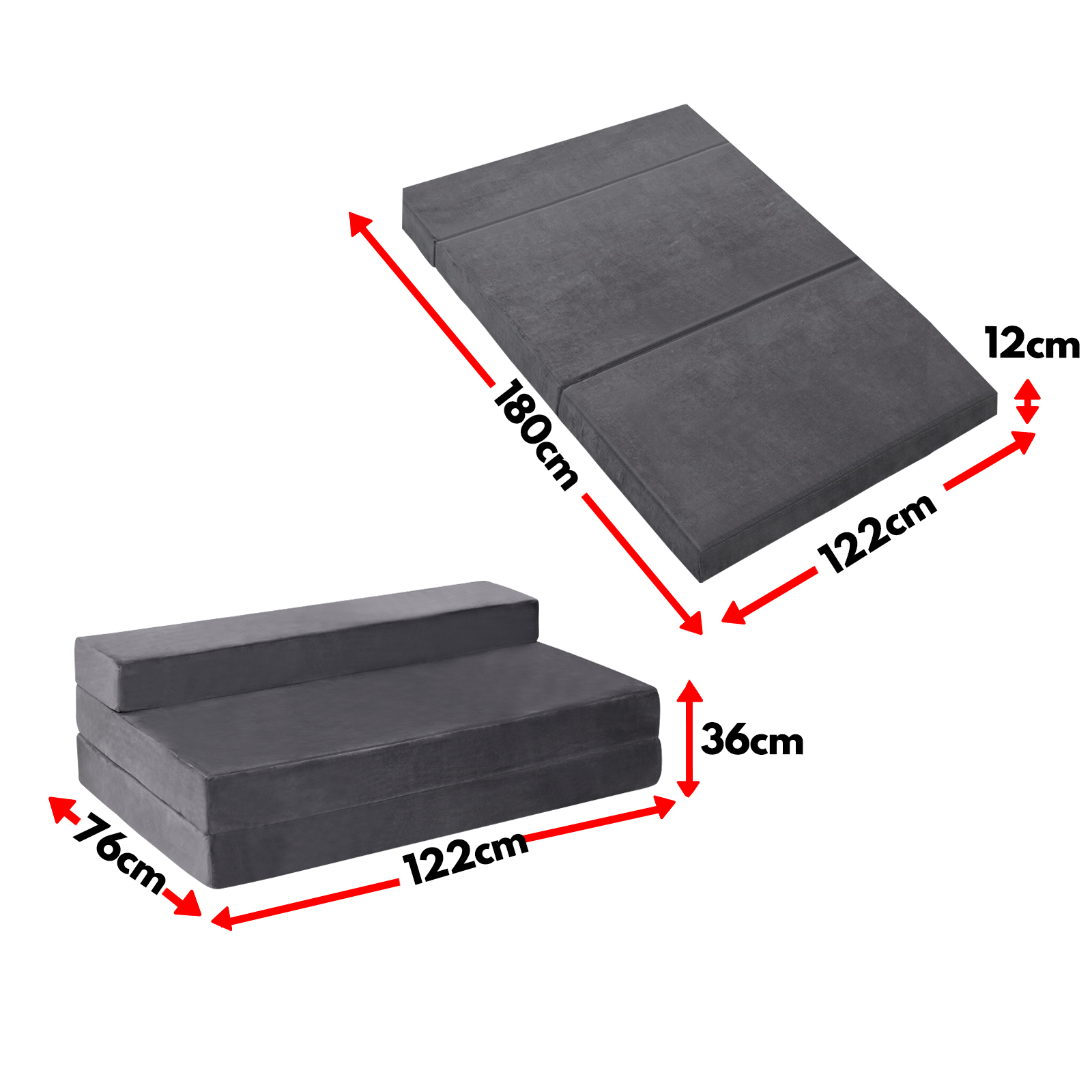 Double Size Folding Foam Mattress Portable Bed Mat Medium Firm Velvet Dark Grey