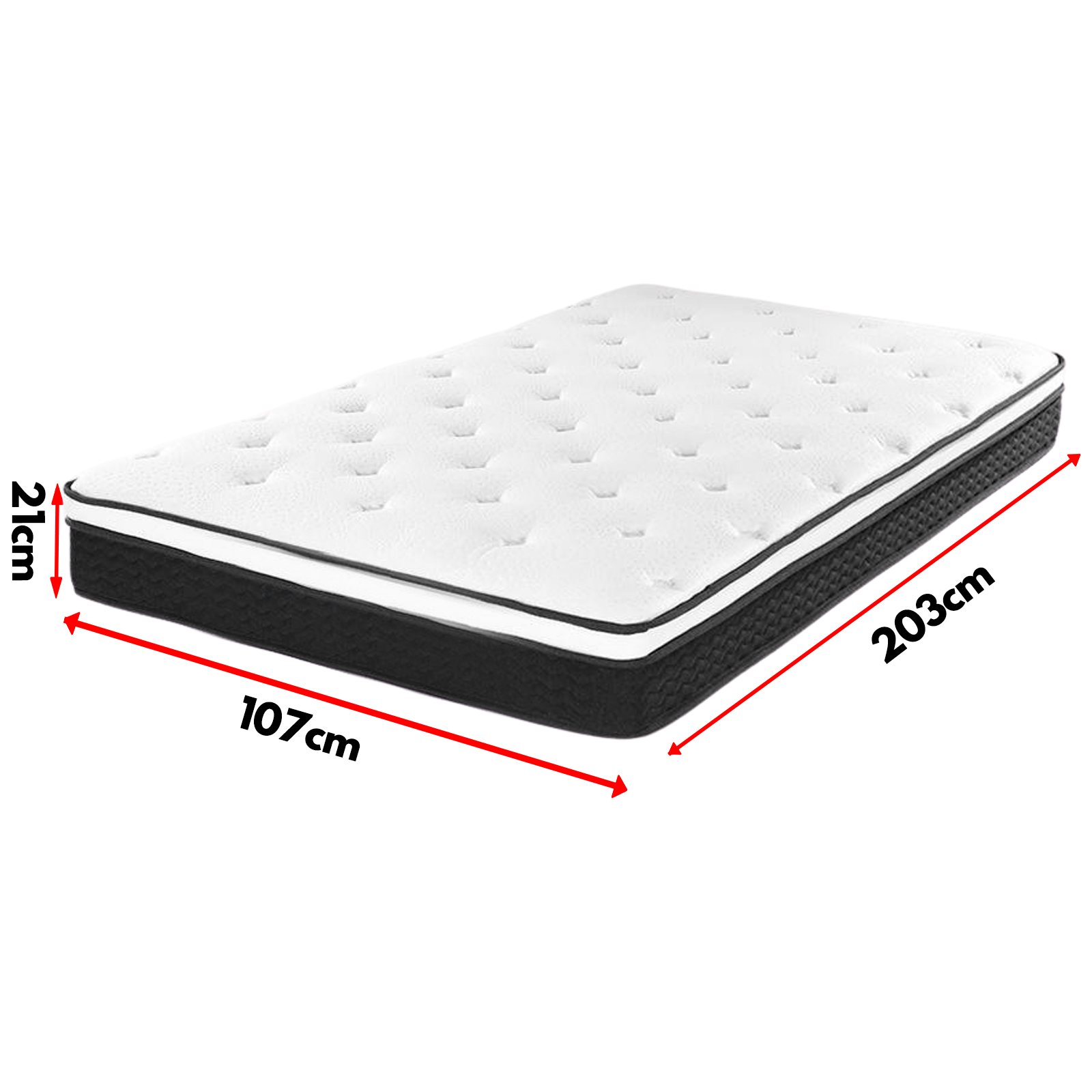 King Single Size Mattress Euro Top Bed Bonnell Spring Medium Firm Foam 21cm