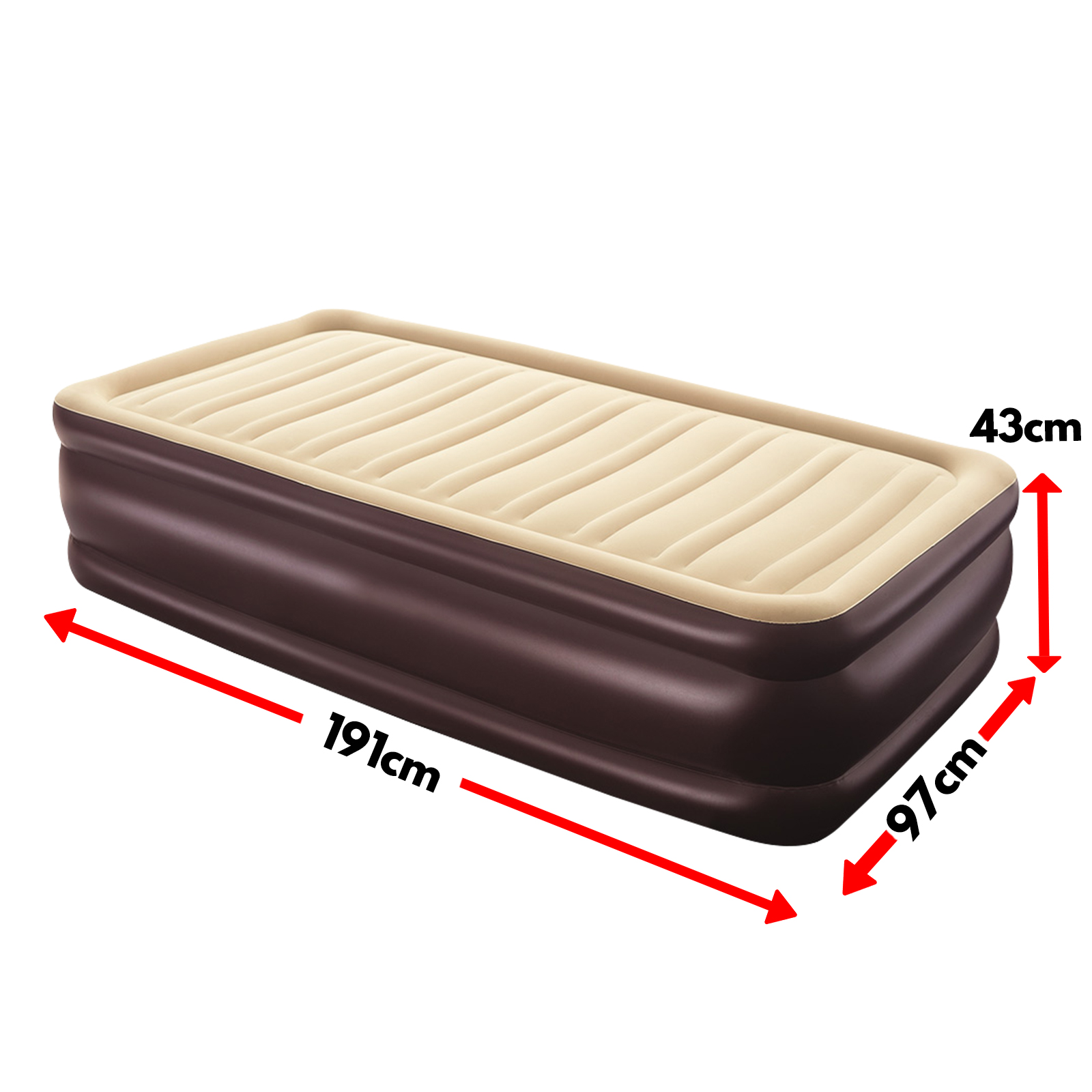 Single Size Air Bed Inflatable Mattress Sleeping Mat 43CM - Brown