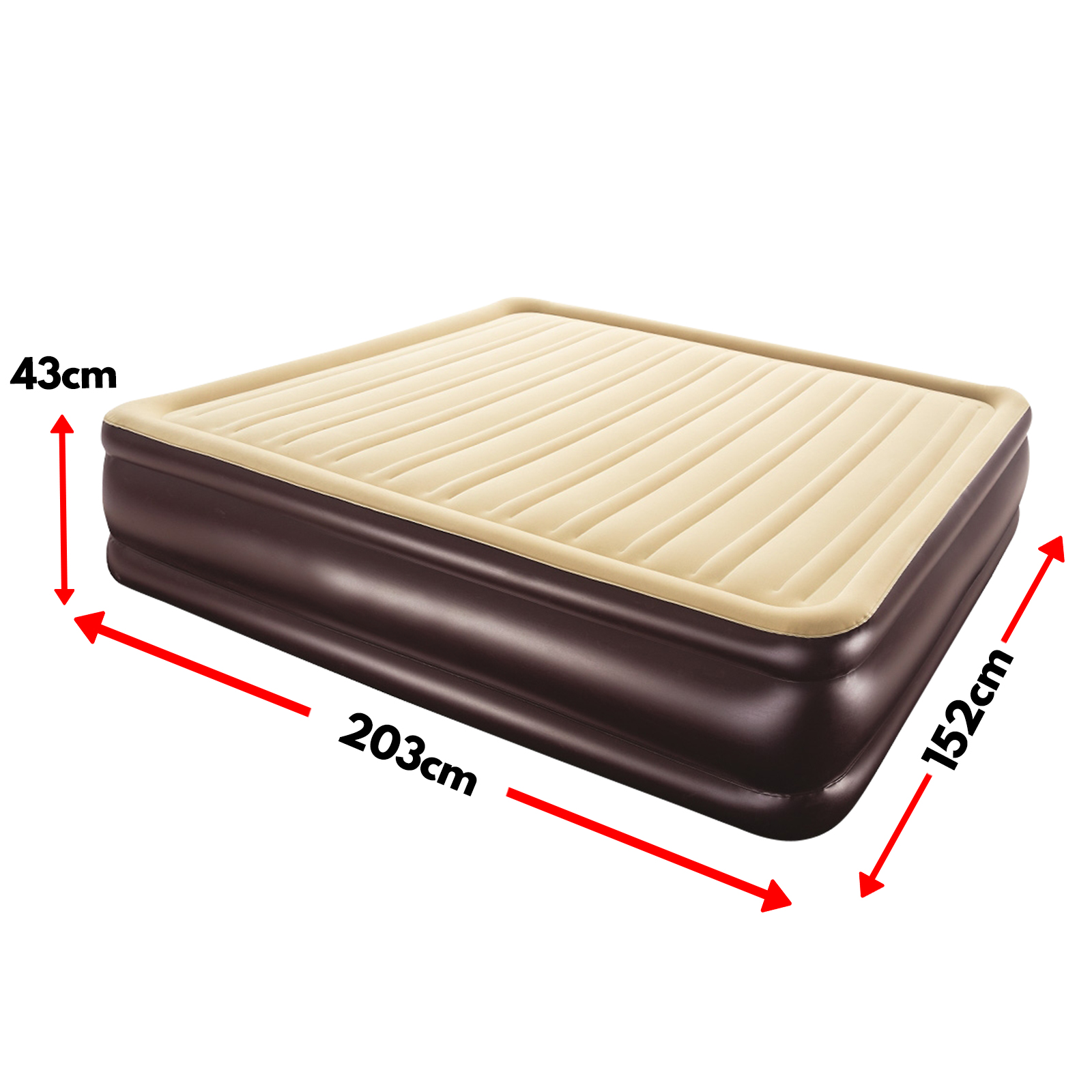 Queen Size Air Bed Inflatable Mattress Sleeping Mat 43CM Thick - Brown