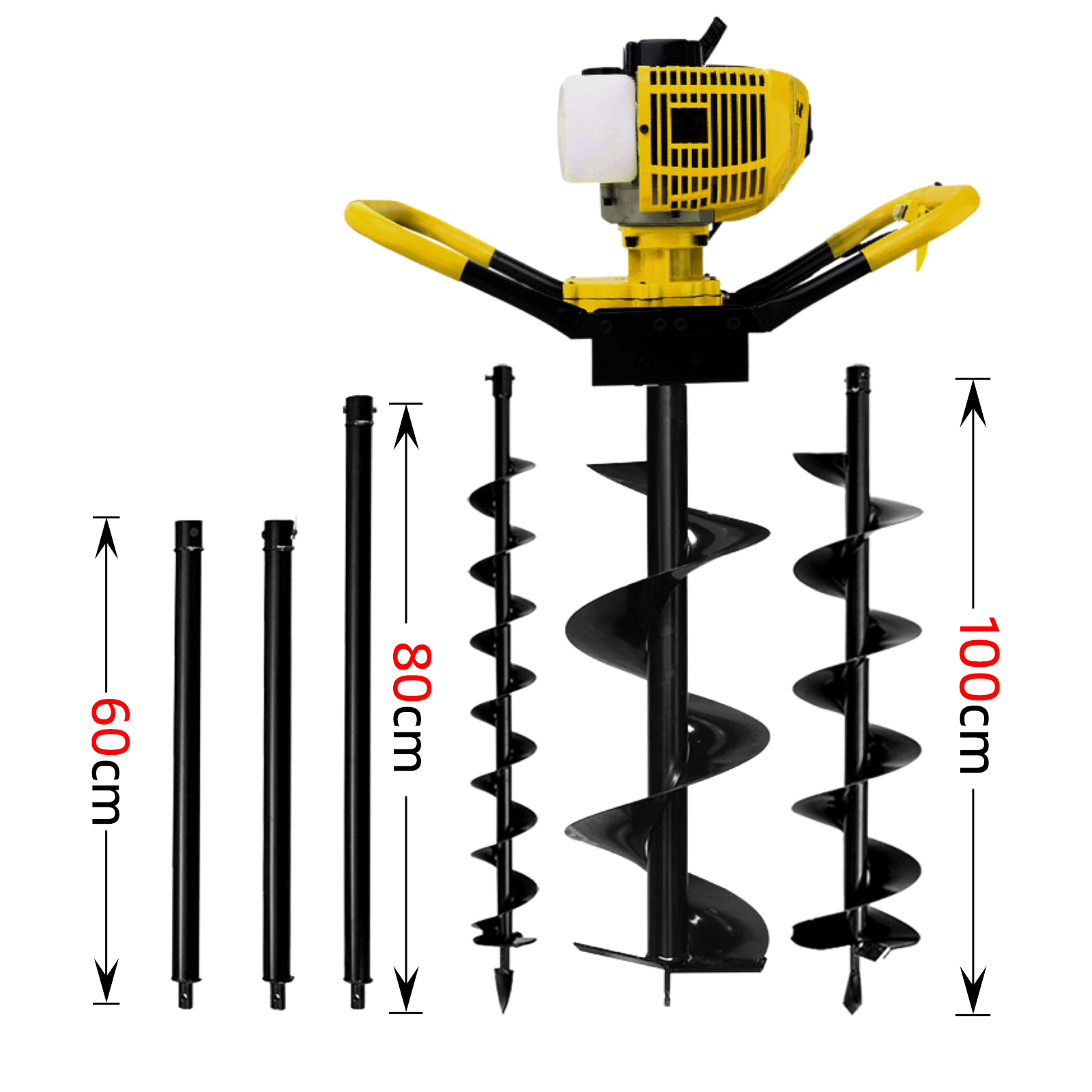 1.2L Post Hole Digger 80CC Petrol Drill Auger Borer Fence Extension Bits 2.6KW