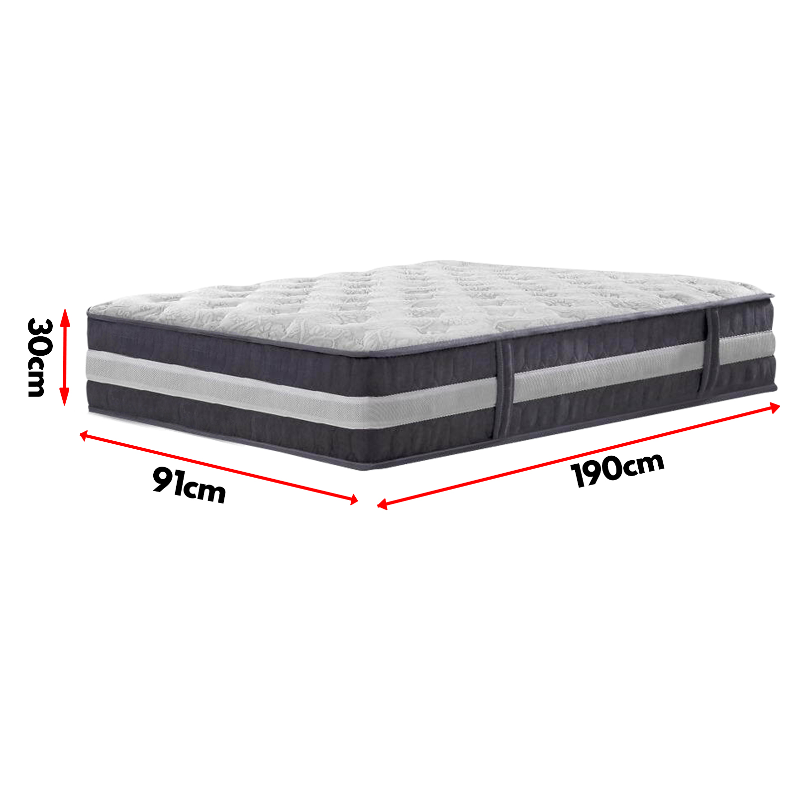 Single Size Mattress Bed 7 Zone Pocket Spring Medium Firm Foam 30cm
