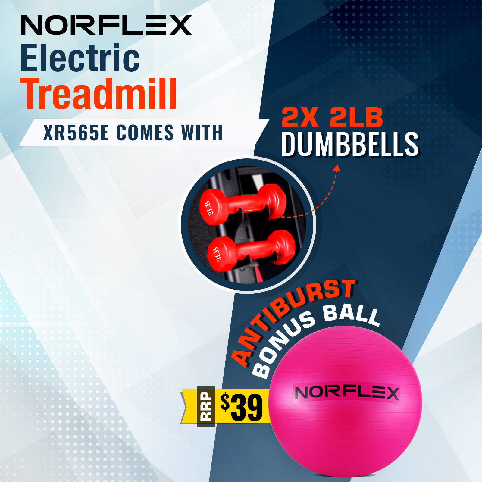 NORFLX Electric Treadmill Home Gym Ball Exercise Machine Fitness Equipment