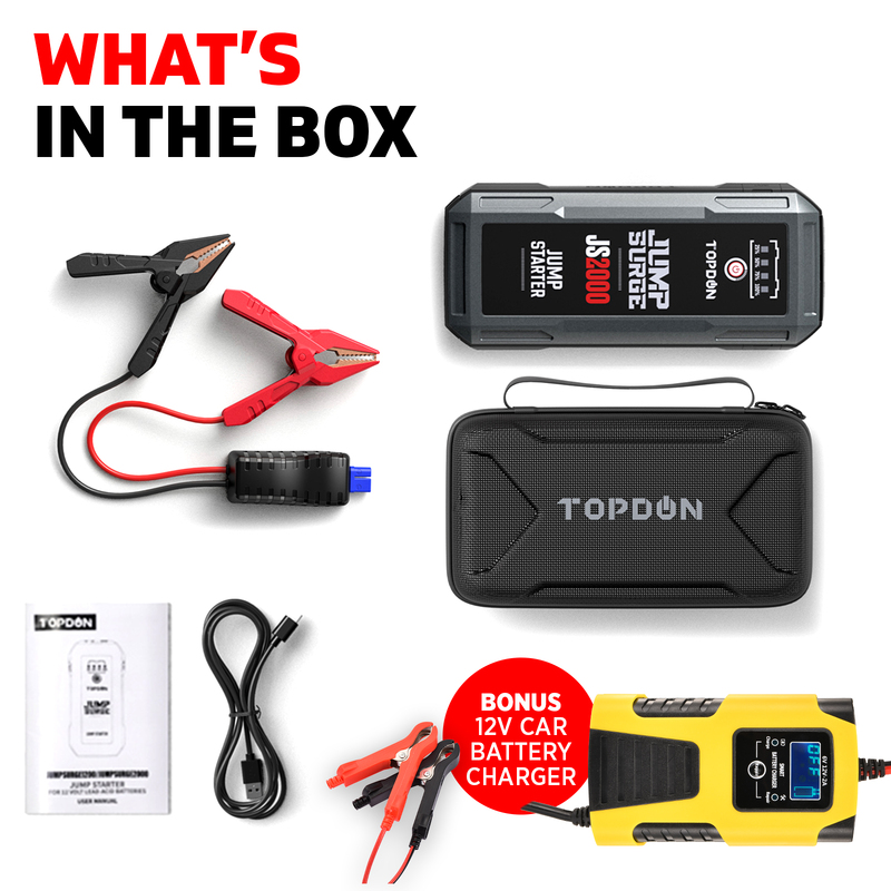 TOPDON Car Jump Starter Booster 12V Yellow Battery Charger Power Bank 2000A