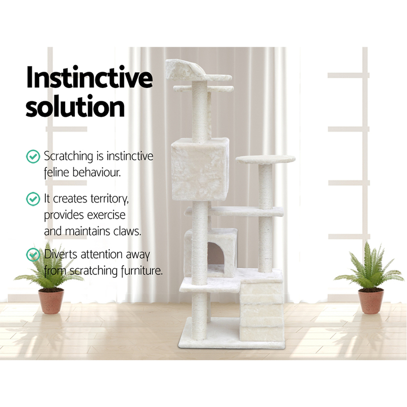 i.Pet Cat Tree 134cm Tower Scratching Post Scratcher Wood Condo House Bed Beige