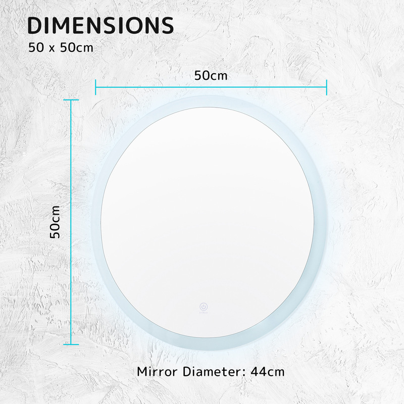 2 Set LED Wall Mirror Round Anti-Fog Bathroom 50cm