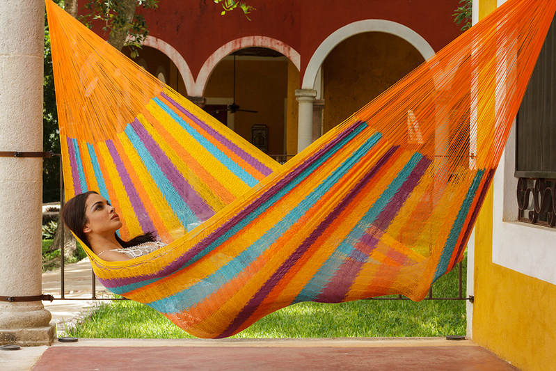 Mayan Legacy Queen Size Cotton Mexican Hammock in Alegra Colour