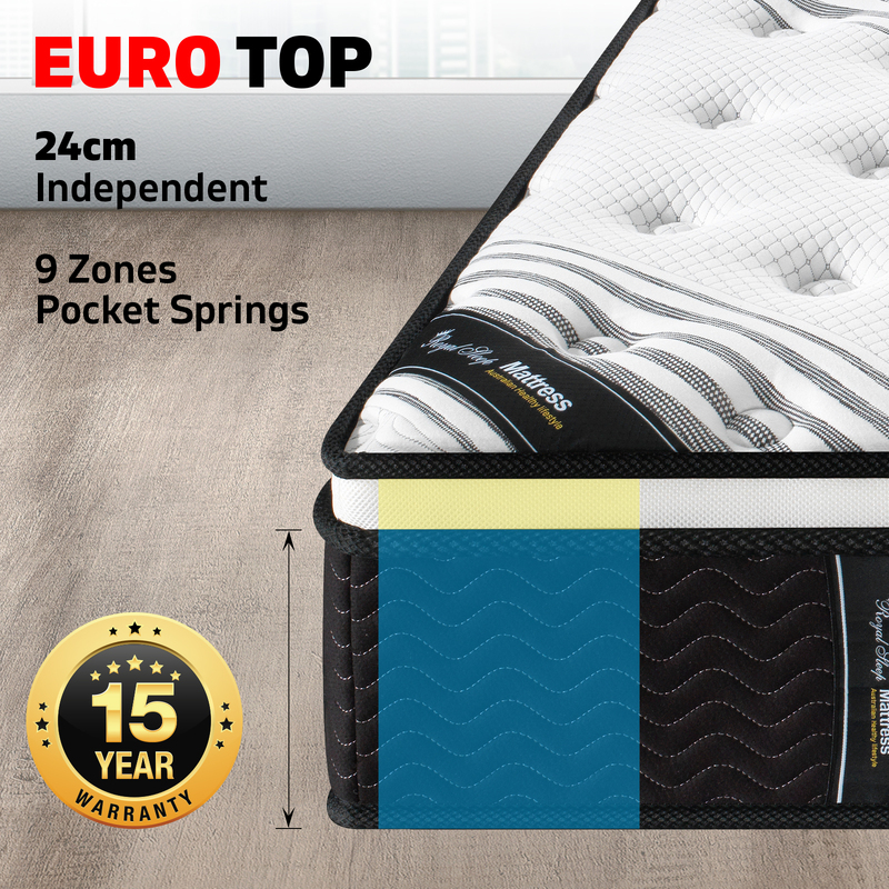 DOUBLE Mattress - 9 Zone Pocket Spring Mattress Latex Euro Top *Chiro Endorsed