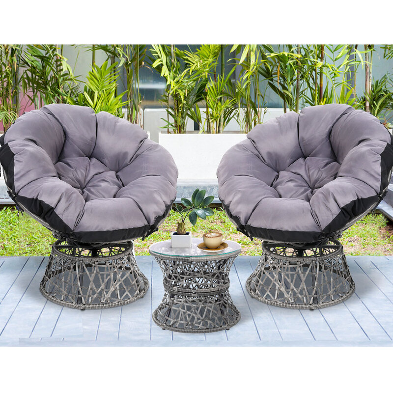 Gardeon Papasan Chair and Side Table Set- Grey