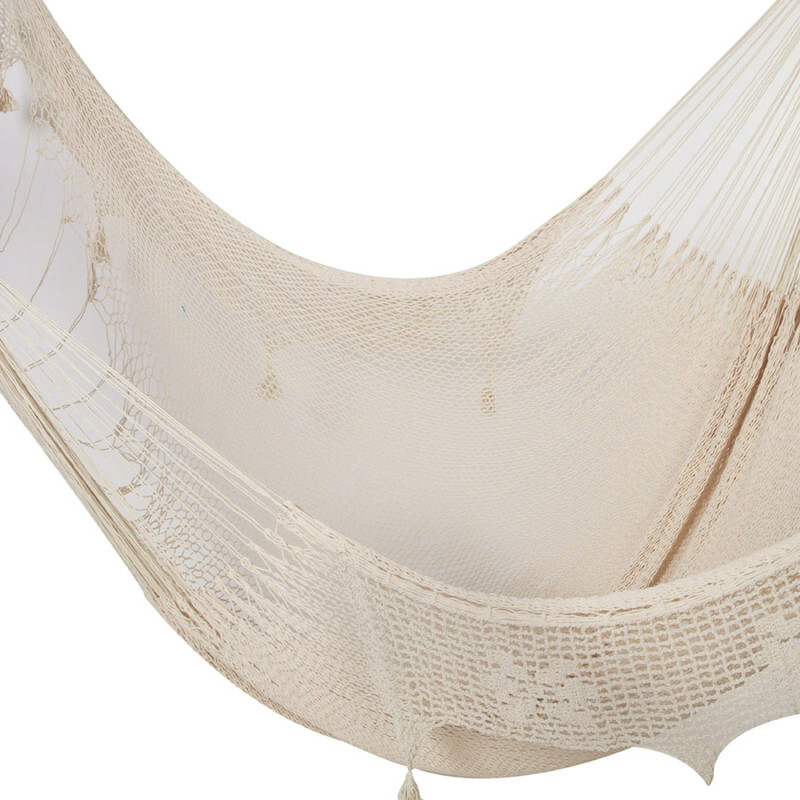 Mayan Legacy Queen Size Deluxe Outdoor Cotton Mexican Hammock in Cream Colour