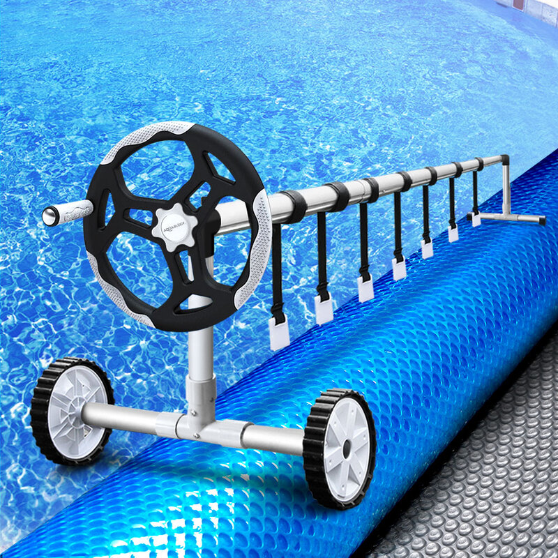 Aquabuddy Pool Cover 500 Micron 10x4m Swimming Pool Solar Blanket Blue Silver 5.5m Roller