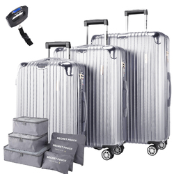 3 Piece Luggage Set - Silver Hard Case Carry on Travel Suitcases