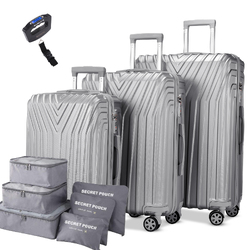 3 Piece Silver Luggage Set - Hard Case Carry on Travel Suitcases